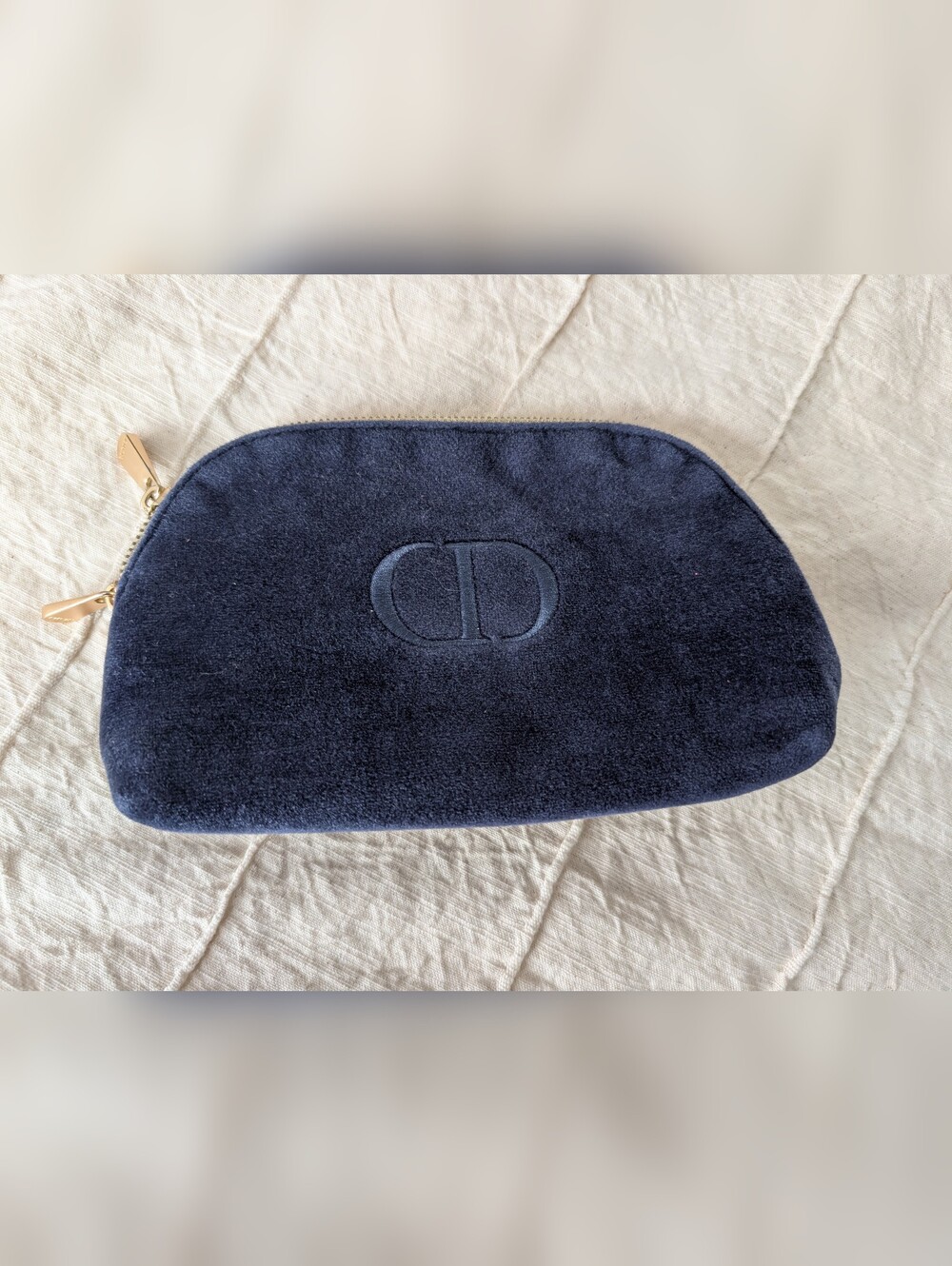 Dior Blue Velvet Pouch with Gold Zipper